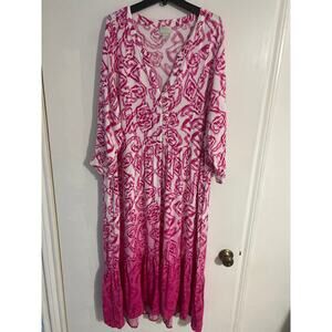 Zim & Zoe maxi dress women’s size 22/24 pink floral flowy tiered peasant